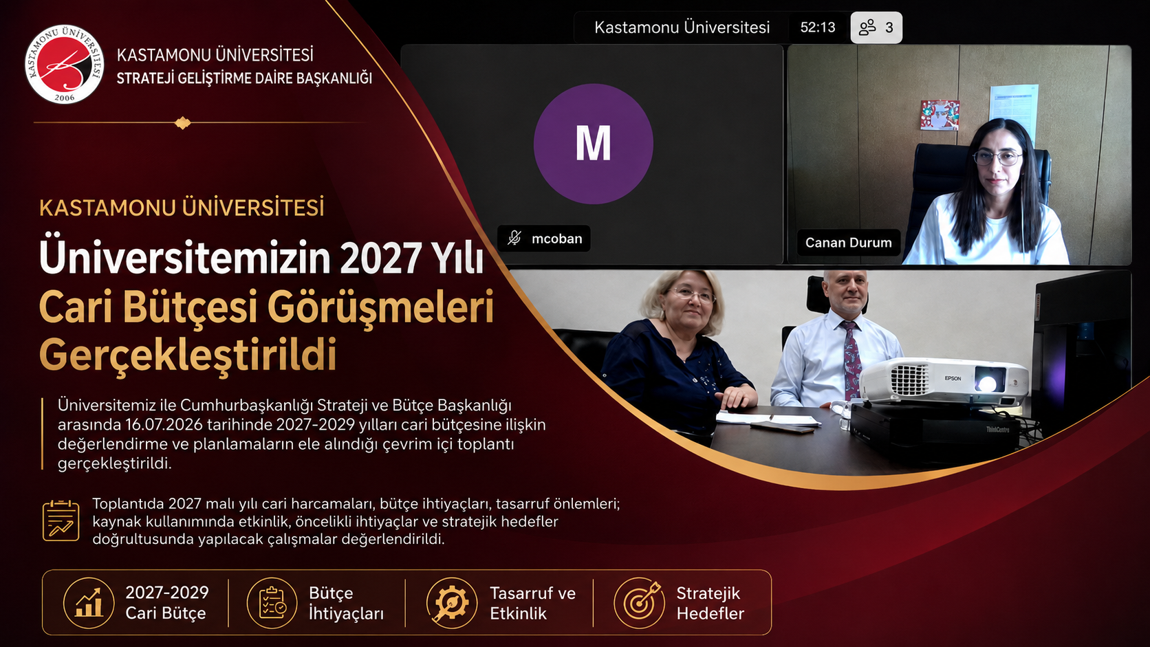 Üniversitemizin 2027 Yılı Cari Bütçesi Görüşmeleri Gerçekleştirildi